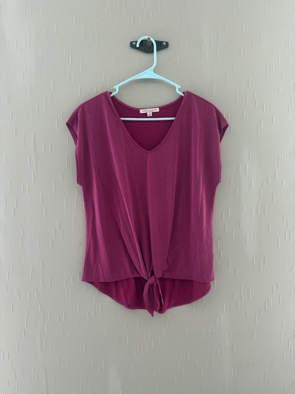 Green Envelope Plum V-Neck Short Sleeve Tie Front Top